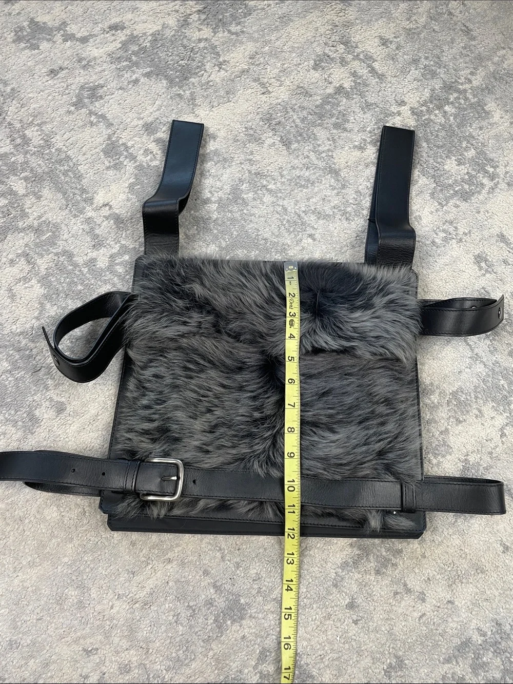 NWT Emporio Armani Fall 2017 Runway Fur Leather Chest Rig Vest Bag Black Gray